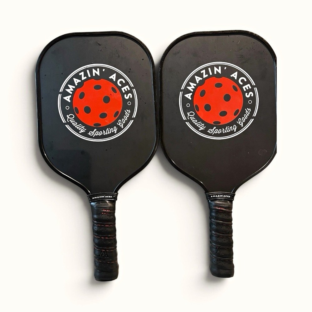 Amazin' Aces Pickleball Paddle Set of 2 Black Graphite Face Honeycomb Core